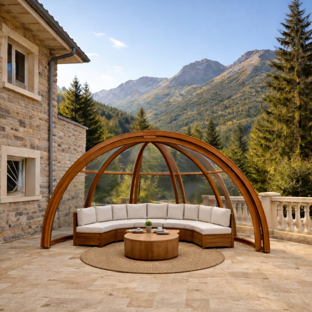 Bulle panoramique extérieure 360° aménagée